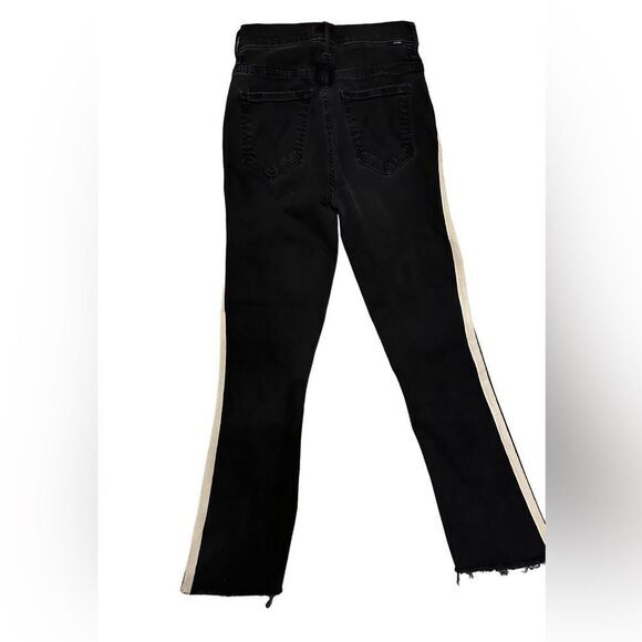 Mother Jean‎ Size 24 Black Insider Crop Step Fray Guilty Racer Stripe Bootcut - Picture 4 of 13